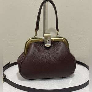 Pebble Cowhide Handmade Unique Rivet Frame Push Lock Handbag, Multi Use Style